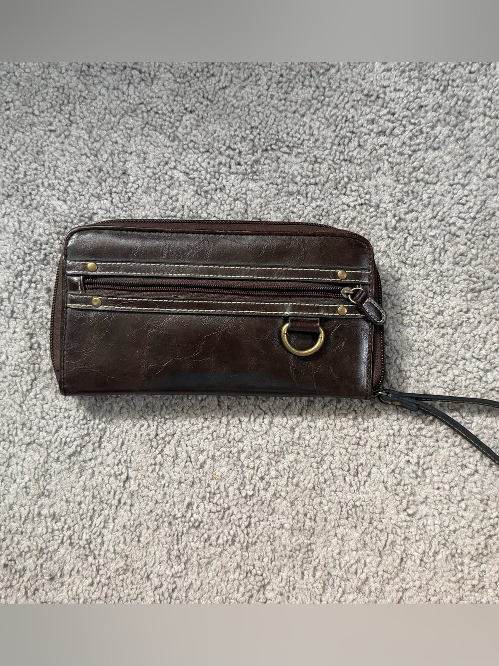 Dark Brown Leather Wristlet Wallet - Classic Travel Organizer NWOT